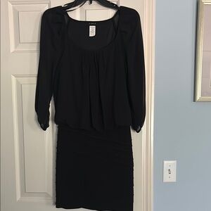 B Darlin Black Sheath Dress with Bishop Sleeves